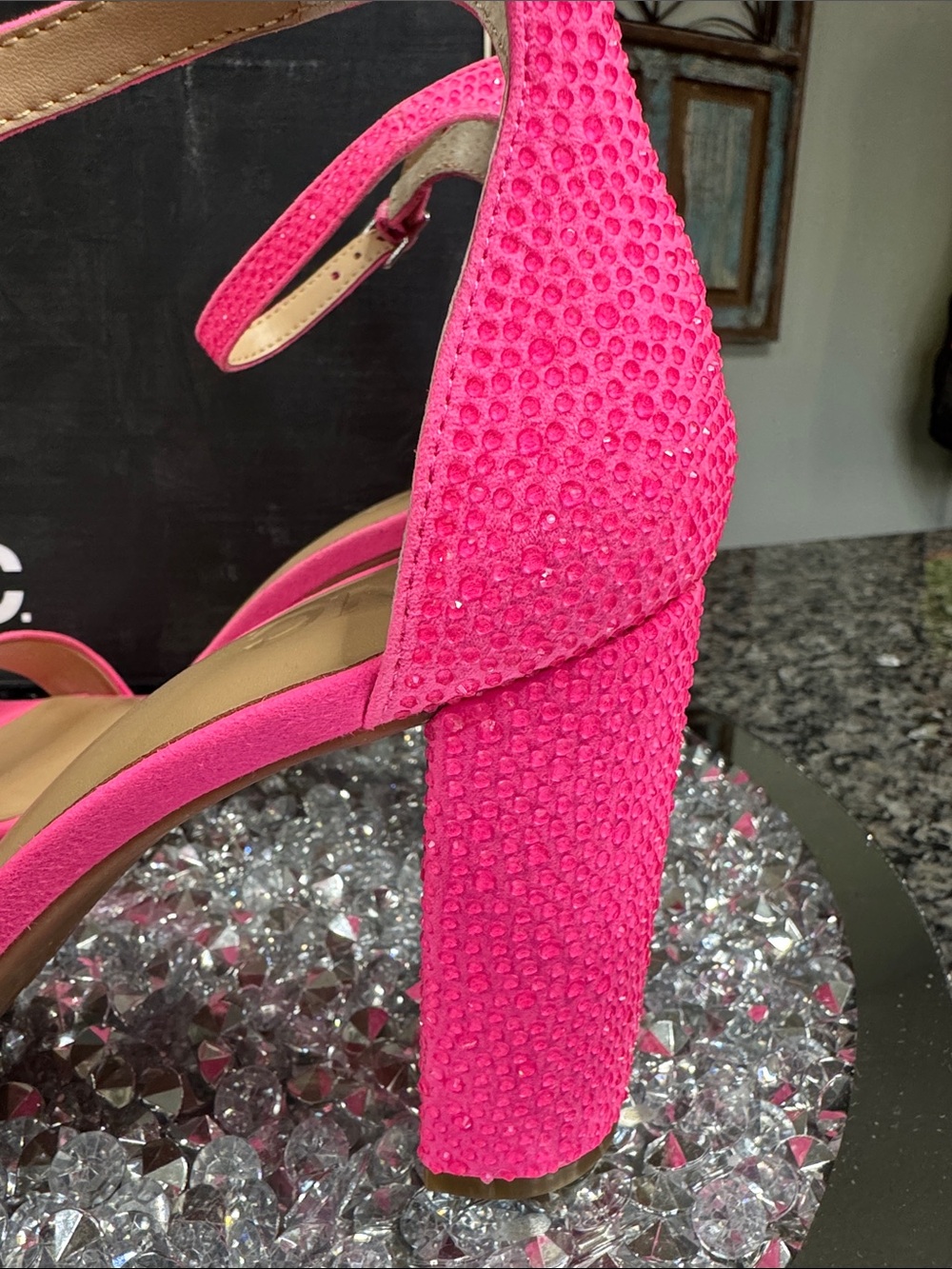 INC International Concepts Neon Pink Block Heel Ankle Strap Sandals - Picture 3 of 14
